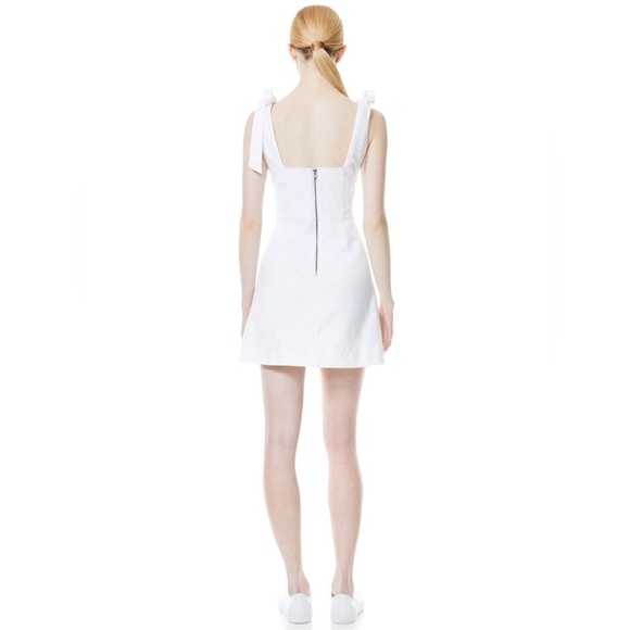 alice + olivia Maryann White “Vintage Sugar” Tie Shoulder Mini Denim Dress - Picture 6 of 6